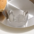 Silver shell texture open cuff bracelet in minimalist stainless steel for women - Silver Scallop Splicing