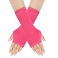 Knitted bright pink fingerless arm warmers with thumb holes and ribbed texture - One Size / Deep Pink (24)