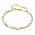 Elegante pulsera tenis de acero inoxidable dorado con circón y piedra blanca rectangular - Pulsera Tennis de Acero Inoxidable Chapada en Oro