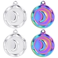 Set of stainless steel crescent moon charms in silver and rainbow iridescent finishes - Moon Star - Mixed