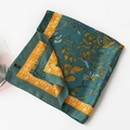 Elegant teal square silk-feel scarf with gold vintage floral pattern in polyester - Dark Green 5042