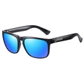 Classic black sports sunglasses with blue mirrored lenses and colorful splatter detail - H3/Black Frame Red Blue Dots/Blue Lens
