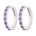 Boucles d'oreilles créoles en argent 925 avec pierres violettes et zircons brillants - Créole avec Incrustation à Intervalle Violette 4357-VT