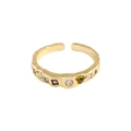 Golden S925 silver ring with hammered texture and multi-color zircon gemstones - Size 13 (Adjustable) / 18K Gold