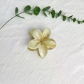 Amber marble finish flower hair claw clip for high ponytail styling on white fabric - 8cm Flower-Ink Wash Khaki