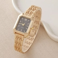 Orologio al quarzo quadrato dorato da donna con quadrante nero e cinturino metallico - Nero