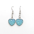 Detailed view of silver-tone heart earrings with blue glitter galaxy finish for women - Sky Blue (Color 18)