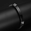 Men's vintage stainless steel bracelet featuring black polished plate and silver mesh band - Black