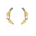 Cute fruit-inspired rose gold earrings with yellow and green cubic zirconia stones - Banana