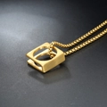 Hip hop style gold square hollow pendant necklace with classic box chain for men and women - Gold