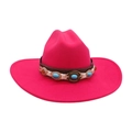 Sombrero de jazz en fieltro de lana rosa vibrante con banda decorativa de piedras étnicas - Rosa rojo