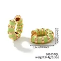 Detail of 1.6cm vintage gold bamboo hoop earrings with light green enamel stripes - Light Green