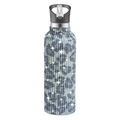 32oz stainless steel tumbler with grey and black rhinestones, handle and straw - Leopard Blue