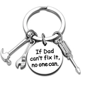 Detail of silver stainless steel keychain with mini tools and engraved Father's Day quote - Father / 25mm Tag / Silver