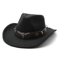 Chapeau de cowboy noir avec emblème de tête de taureau en métal et large bord en feutre - M (56-58cm) / Noir