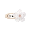 White embroidered daisy flower hair clip with pink center and cream woven BB clip base - Style 18-Beige Woven Five-Petal Flower Pink Center BB Clip