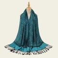 Retro dark green paisley jacquard scarf for women with black tassels and fringe - Dark Green