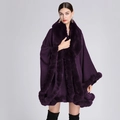 Elegant purple oversized knit cape with faux rabbit fur collar and hem for women - Purple