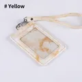 Vertical ID card holder with yellow marble pattern and matching lanyard with metal hook - Hand Strap Set / Apricot