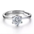 Classic 1 carat six-prong solitaire ring with high carbon diamond in silver finish - Ljz-80 [1 Carat] / Adjustable Open