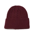 Detail of dark red cable knit beanie showing thick warm wool texture and ribbed cuff - M (56-58cm) / Burgundy