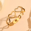Detail shot of heart-shaped gold-plated stainless steel bangle with pavé crystals - Gold Large Hollow Heart Style (H818)