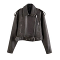 Vintage washed motorcycle leather jacket with belt and shoulder epaulettes in black gray - XS / Faded Yellow