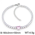 Silver-tone heart bracelet with pink zircon stone and sparkling clear crystals 180mm - Steel/Pink (KB168995-Z)
