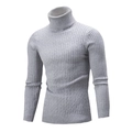 Close-up of grey men's slim fit turtleneck sweater with cable knit texture on mannequin - M / Light Gray