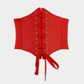 Cinturón corsé rojo retro de cuero sintético con banda elástica y cordones frontales - Rojo