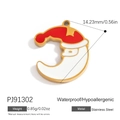 Festive Santa and crescent moon pendant in red and white enamel with golden stainless steel edge - Moon Santa Claus (PJ91302)
