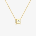 Collier minimaliste en argent S925 avec pendentif carré doré et pierre de zircon - Argent 925 / Or 18K