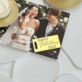 Gold acrylic cake topper with Happy Valentine's Day engraving on a photo card - Rectangular With Hole Happy Valentine's Day