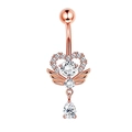Rose gold heart belly ring with wings and a sparkling teardrop zircon pendant - Style 34