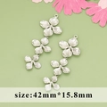 Silver plated floral branch earrings diy accessories in 42mm by 15.8mm size - Silver Triple Flower MD6703B / 1 Piece