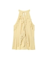 Detailed front view of light yellow halter top featuring multi-layered ruffle design - XS / Yellow