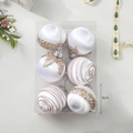 Set van 6 witte satijnen kerstballen met gouden lovertjes en glitter, feestelijke decoratie - Wit