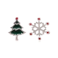 Asymmetric Christmas stud earrings featuring a green tree and silver snowflake design - Combination 2