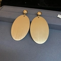 Golden oval drop earrings with brushed metal texture and ball stud design - Oval Brushed Style (32#)