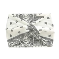 Elastic wide twisted headband with black paisley floral pattern on white base - White Paisley