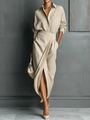 Elegant beige long-sleeve shirt and irregular wrap midi skirt two-piece set for women - 2XL / Off White