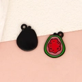 Mini enamel guava slice charm pendant in red and green for DIY jewelry making - Guava - Black (25-Black)