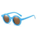 Stylish light blue round frame sunglasses for kids with dark brown circular lenses - Sky Blue