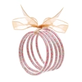 Set di cinque braccialetti trasparenti con paillettes rosa e nastro dorato decorativo - Paillettes rosa viola con set di fiocchi (30151)