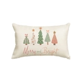 Linen Christmas pillow case with five colorful trees and Merry and Bright text - Style W (Single-sided)
