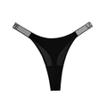 Black thong with LOVE rhinestone waistband, high cut sexy fitness sport style - S / Black