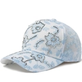 Light blue lace baseball cap for women with sparkling floral rhinestone patterns - Blue / Adjustable