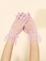 Elegantes guantes de malla blanca con lunares rojos y delicados puños de volantes - Talla única / Blanco (Lunares Rojo Rosa)
