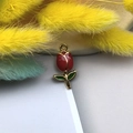 Ciondolo tulipano rosso con cornice dorata per creazione di gioielli fai da te - Rosso