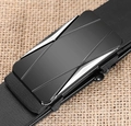 Men's automatic belt buckle featuring black geometric pattern and sleek metal finish - Alloy/PU / 120cm / Silver
